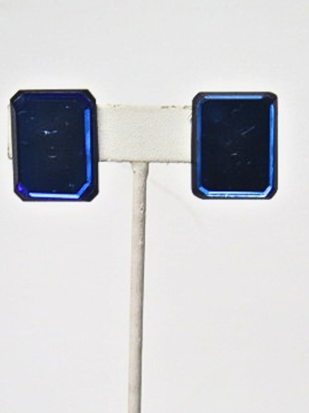 Vintage Cobalt Blue Rectangular Clip-On Earrings Estate Jewelry